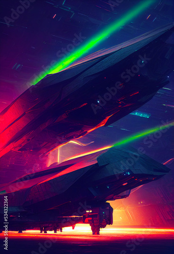 futuristic spacecraft ready for takeoff, digital illustration, generative ai © Inspired