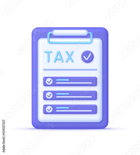 3D Tax form illustration. Filling tax form. Accounting, Tax payment, taxable income, financial management concept.