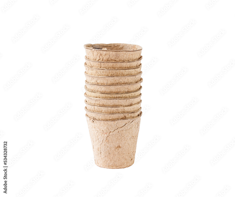 Pile of Cardboard Biodegradable Pots for Plants isolated on white background Pile of Cardboard Biodegradable Pots for Plants isolated on white background
