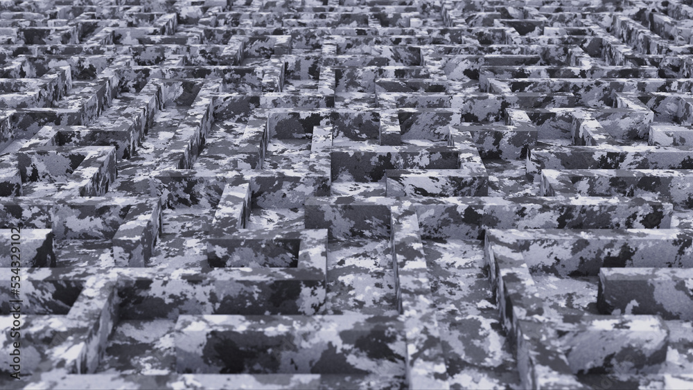 DOF camera realistic 3D illustration of the urban or city camouflage maze or labyrinth DOF camera realistic 3D illustration of the urban or city camouflage maze or labyrinth