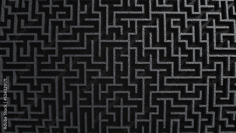 Wide angle camera realistic 3D illustration of the dark granite stone maze or labyrinth rendered as background Wide angle camera realistic 3D illustration of the dark granite stone maze or labyrinth rendered as background