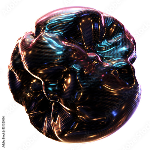 Realistic abstract 3D illustration of the morphing carbon fiber sphere isolated on white