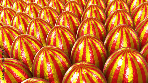 Realistic 3D illustration of the fancy textured golden foil striped Easter eggs rendered as background