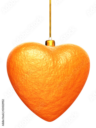 Realistic 3D illustration of  the hanging stylish orange peel Christmas heart isolated on white