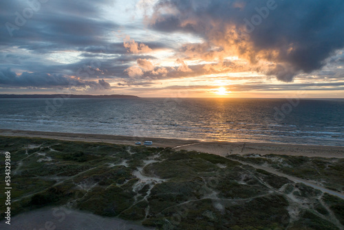 Caravan Campig Sunset beautiful landscape beach sand dunes near Melbystrand Laholm Sweden coast outdoor Lifestyle photo