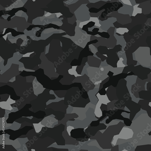 Seamless camouflage pattern modern. Military texture. Endless ornament  from dark and gray spots. Print on fabric and textiles. Vector