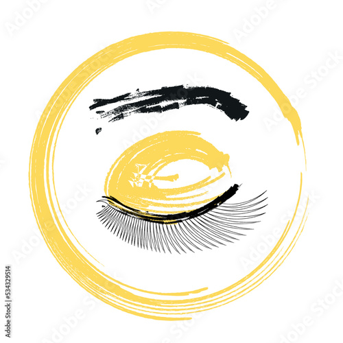 Fashion illustration. Vector illustration of lashes and brows. Logo extensions, lamination of eyelashes. For beauty salon, lash extensions maker, brow master.