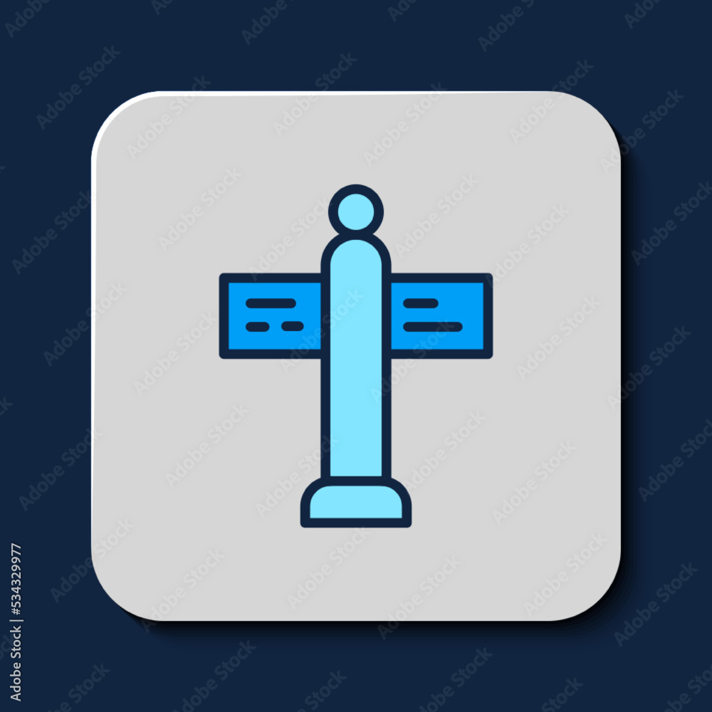 Filled outline Road traffic sign. Signpost icon isolated on blue background. Pointer symbol. Street information sign. Direction sign. Vector Filled outline Road traffic sign. Signpost icon isolated on blue background. Pointer symbol. Street information sign. Direction sign. Vector