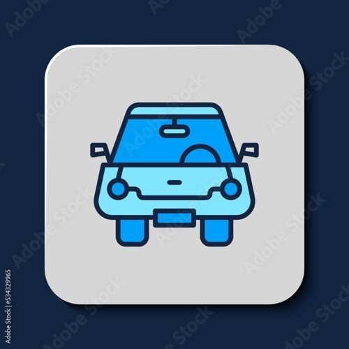 Filled outline Car icon isolated on blue background. Front view. Vector