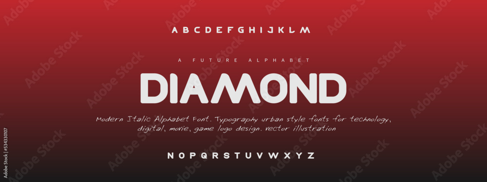 DIAMOND Sports minimal tech font letter set. Luxury vector typeface for company. Modern gaming fonts logo design. DIAMOND Sports minimal tech font letter set. Luxury vector typeface for company. Modern gaming fonts logo design.