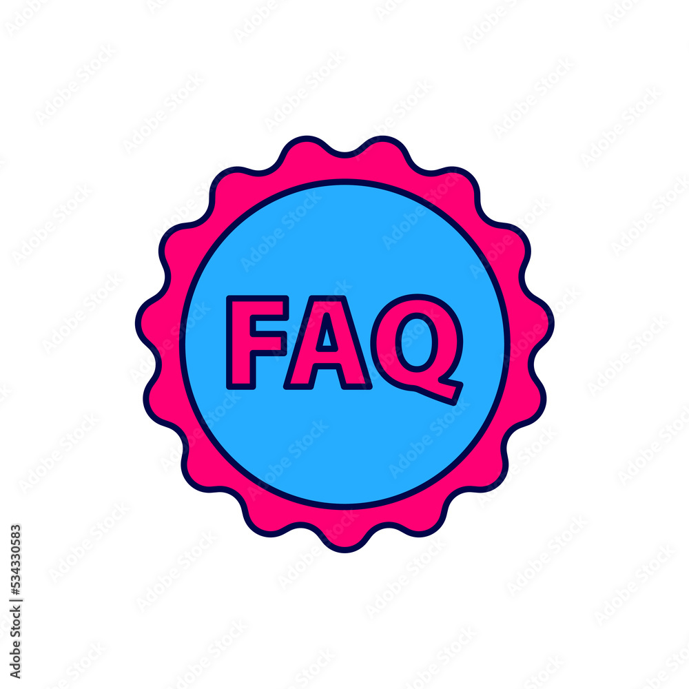 Filled outline Label with text FAQ information icon isolated on white background. Circle button with text FAQ. Vector Filled outline Label with text FAQ information icon isolated on white background. Circle button with text FAQ. Vector
