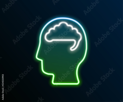 Glowing neon line Human brain icon isolated on black background. Colorful outline concept. Vector