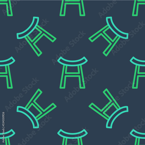 Line Japan Gate icon isolated seamless pattern on blue background. Torii gate sign. Japanese traditional classic gate symbol. Vector