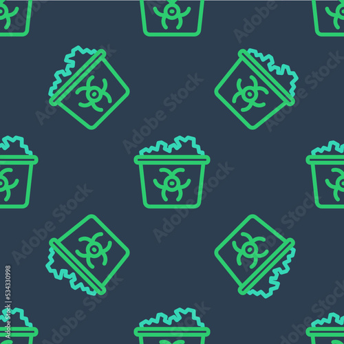 Line Infectious waste icon isolated seamless pattern on blue background. Tank for collecting radioactive waste. Dumpster or container. Biohazardous substances. Vector