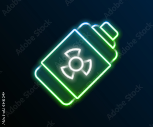Glowing neon line Nuclear energy battery icon isolated on black background. Colorful outline concept. Vector