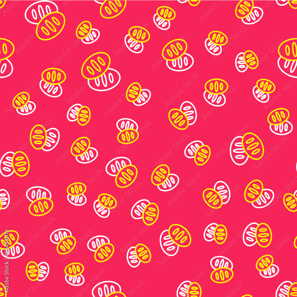 Line Christian bread icon isolated seamless pattern on red background. Religion and Christianity. Vector Line Christian bread icon isolated seamless pattern on red background. Religion and Christianity. Vector