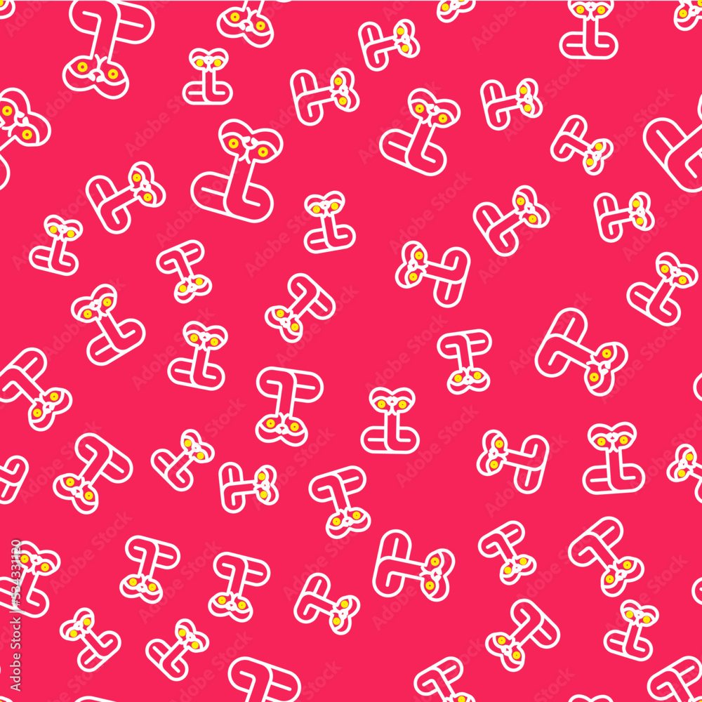 Line Snake icon isolated seamless pattern on red background. Vector
