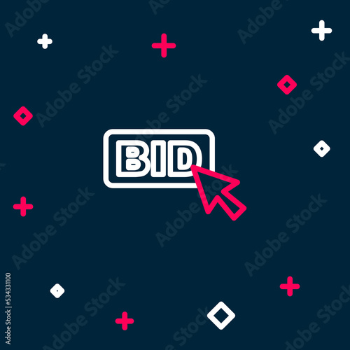 Line Bid icon isolated on blue background. Auction bidding. Sale and buyers. Colorful outline concept. Vector