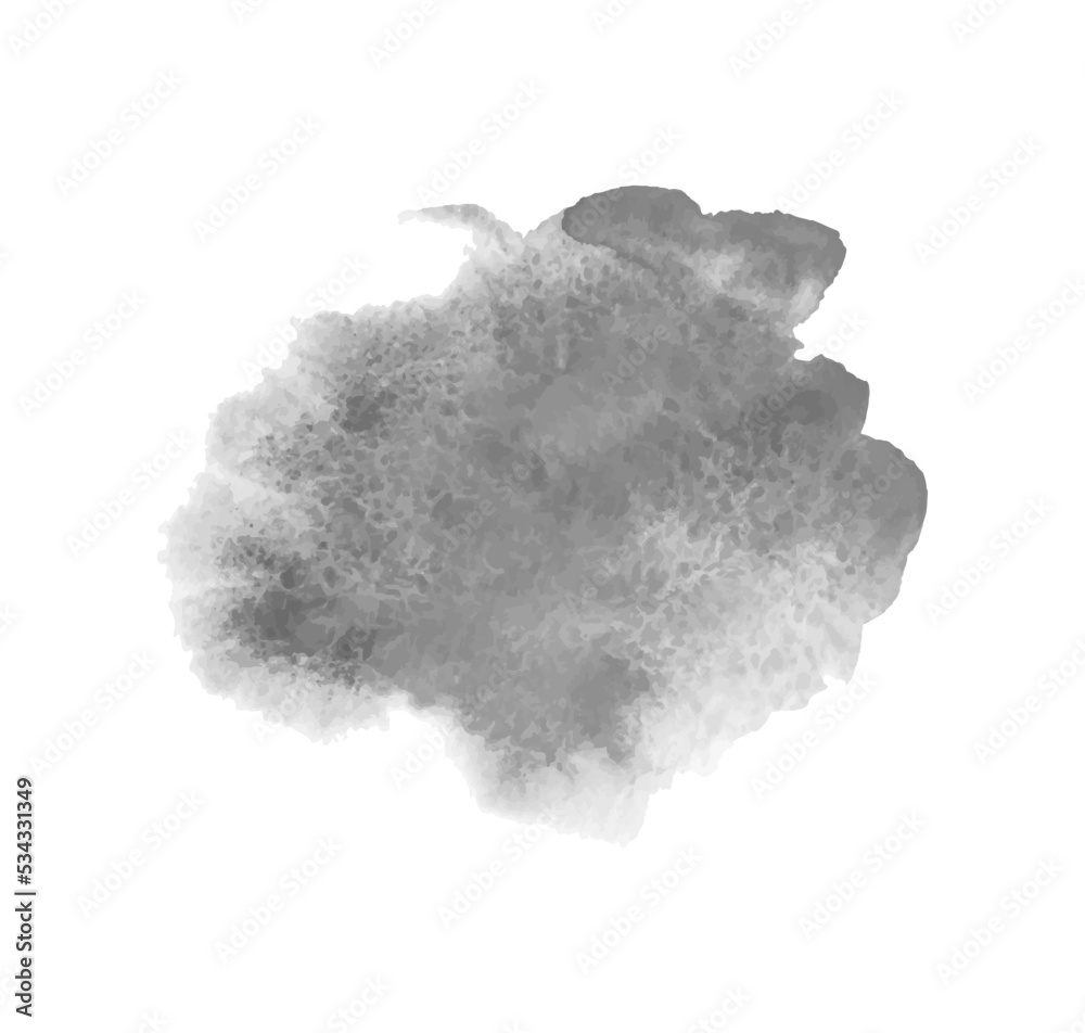 Gray watercolor spot on white. Hand drawn painted object. Grey stain. Watercolor artwork. Art banner. Black and white illustration Gray watercolor spot on white. Hand drawn painted object. Grey stain. Watercolor artwork. Art banner. Black and white illustration