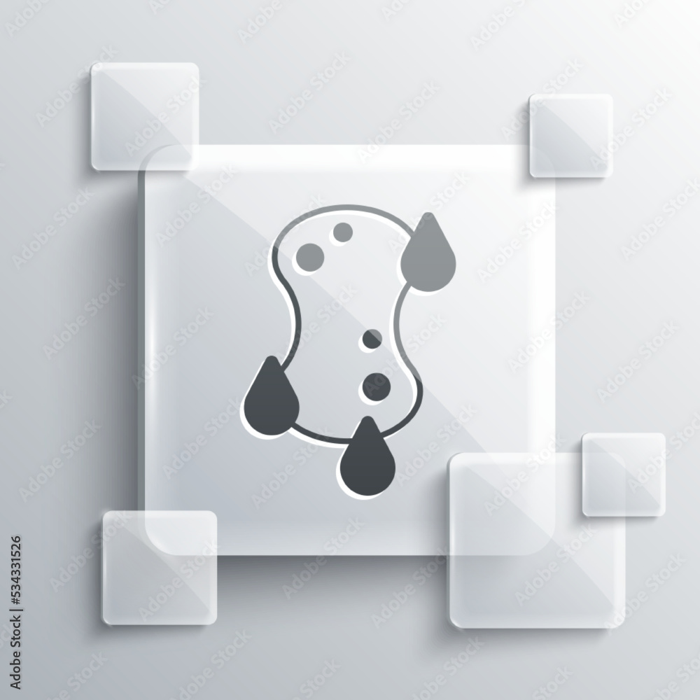 Grey Sponge icon isolated on grey background. Wisp of bast for washing dishes. Cleaning service logo. Square glass panels. Vector