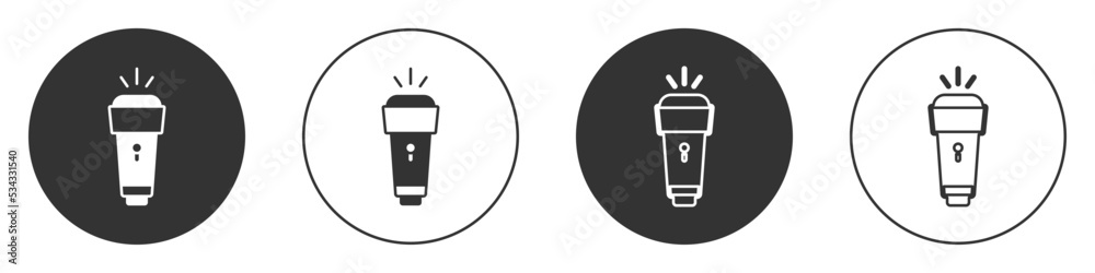 Black Flashlight icon isolated on white background. Circle button. Vector Black Flashlight icon isolated on white background. Circle button. Vector