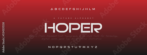 HOPER Sports minimal tech font letter set. Luxury vector typeface for company. Modern gaming fonts logo design. photo