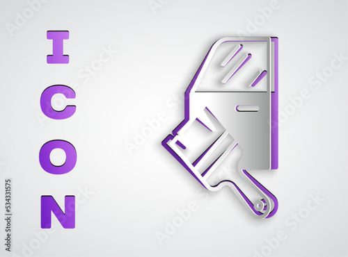 Paper cut Car painting icon isolated on grey background. Car body repair process. Paper art style. Vector