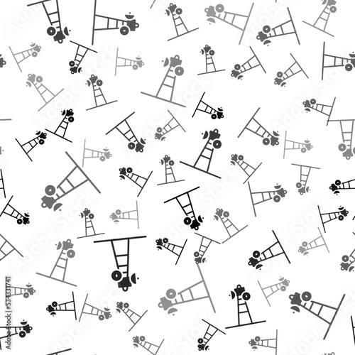 Black Satellite dish icon isolated seamless pattern on white background. Radio antenna, astronomy and space research. Vector
