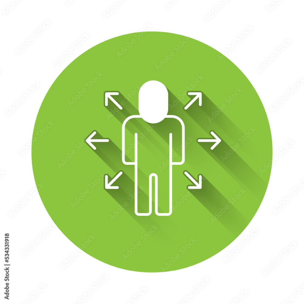 White Multitasking manager working icon isolated with long shadow background. Green circle button. Vector White Multitasking manager working icon isolated with long shadow background. Green circle button. Vector