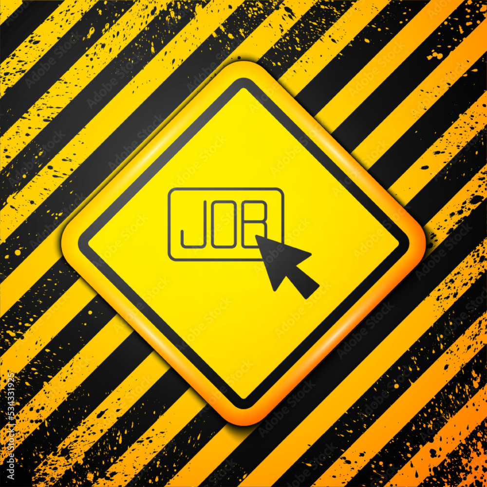 Black Search job icon isolated on yellow background. Recruitment or selection concept. Human resource and recruitment for business. Warning sign. Vector Black Search job icon isolated on yellow background. Recruitment or selection concept. Human resource and recruitment for business. Warning sign. Vector