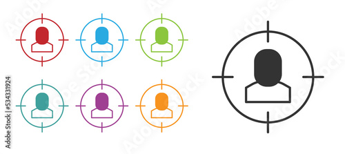 Black Head hunting icon isolated on white background. Business target or Employment sign. Human resource and recruitment for business. Set icons colorful. Vector