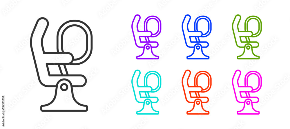 Black line Airplane seat icon isolated on white background. Set icons colorful. Vector Black line Airplane seat icon isolated on white background. Set icons colorful. Vector
