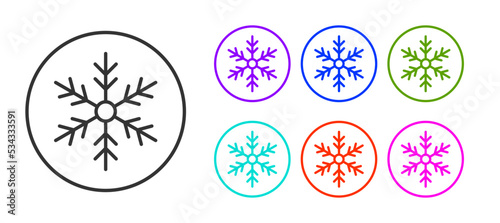 Black line Snowflake icon isolated on white background. Merry Christmas and Happy New Year. Set icons colorful. Vector