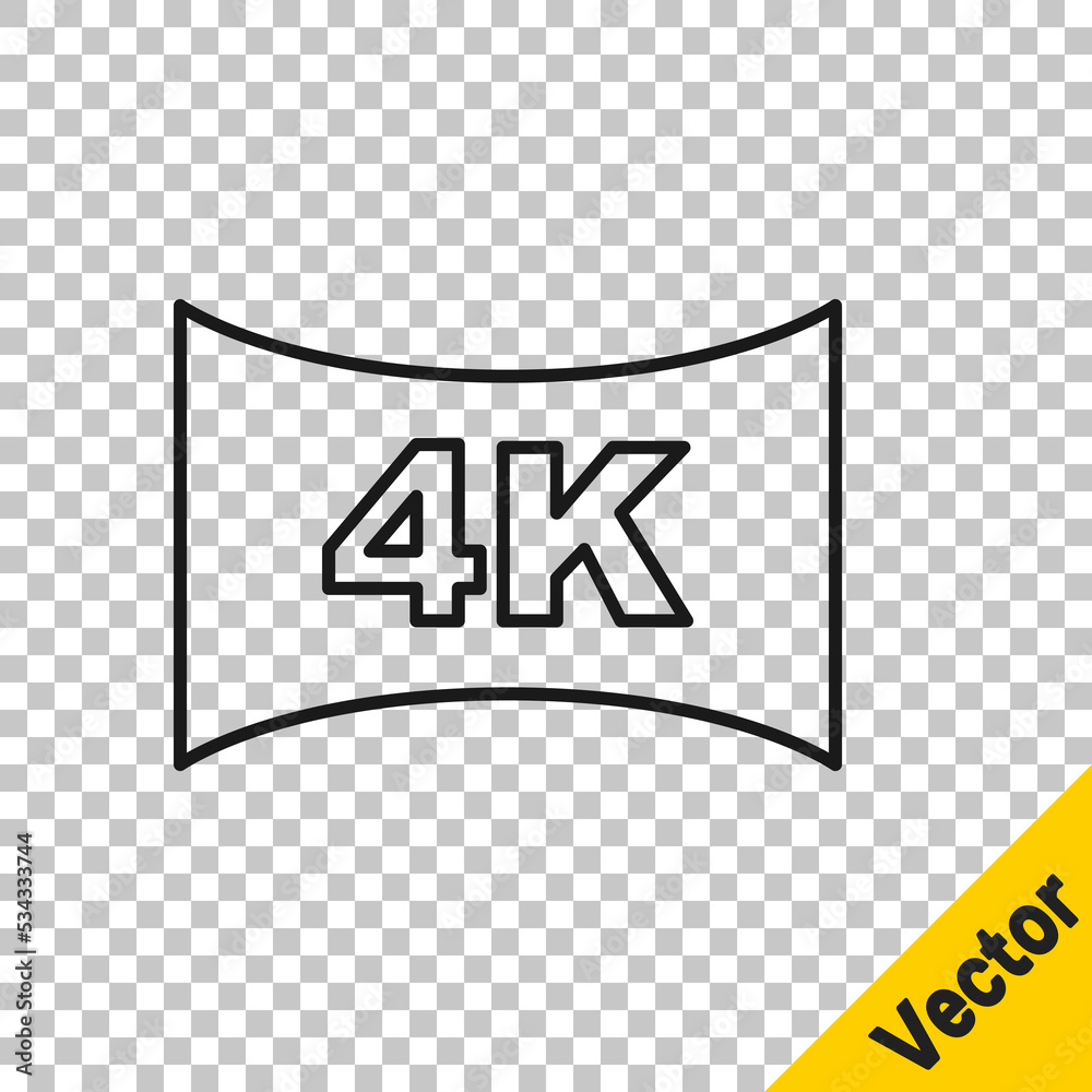 Black line Screen tv with 4k Ultra HD video technology icon isolated on