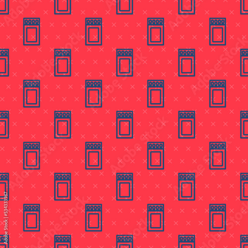 Blue line Open matchbox and matches icon isolated seamless pattern on red background. Vector