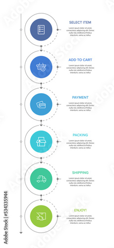 Vertical infographic design with icons and 6 options or steps. Thin line. Infographics business concept. Can be used for info graphics, flow charts, presentations, mobile web sites, printed materials.