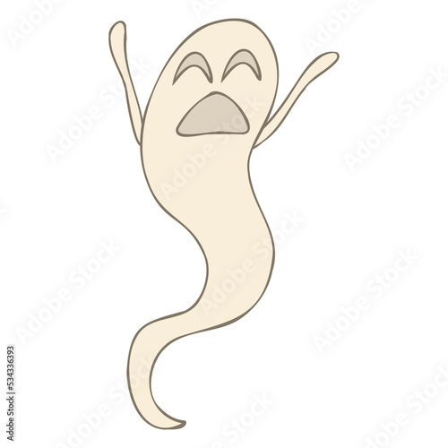 Halloween 2022 - October 31. A traditional holiday, the eve of All Saints Day, All Hallows Eve. Trick or treat. Vector illustration in hand-drawn doodle style. Cute kind ghost.