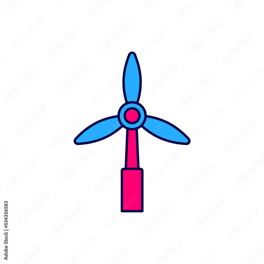 Filled outline Wind turbine icon isolated on white background. Wind generator sign. Windmill for electric power production. Vector Filled outline Wind turbine icon isolated on white background. Wind generator sign. Windmill for electric power production. Vector