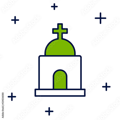 Filled outline Old crypt icon isolated on white background. Cemetery symbol. Ossuary or crypt for burial of deceased. Vector