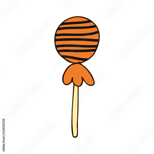 Halloween 2022 - October 31. A traditional holiday, the eve of All Saints Day, All Hallows Eve. Trick or treat. Vector illustration in hand-drawn doodle style. Lollipop on a stick.