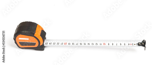 measuring tape measure orange with black elements on a white isolated background