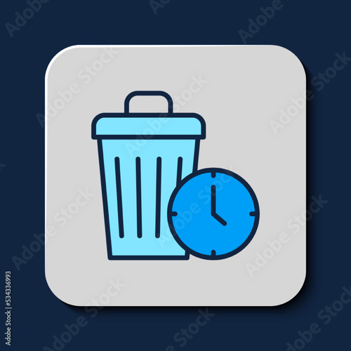 Filled outline Waste of time icon isolated on blue background. Trash can. Garbage bin sign. Recycle basket icon. Office trash icon. Vector