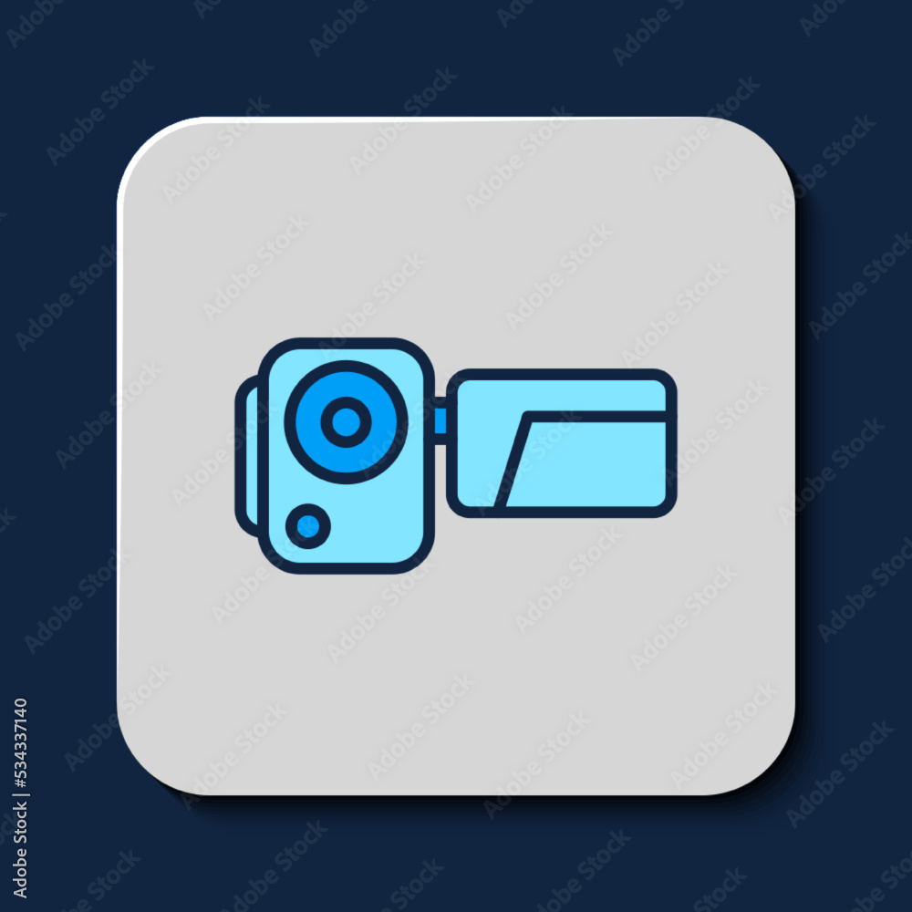 Filled outline Cinema camera icon isolated on blue background. Video camera. Movie sign. Film projector. Vector Filled outline Cinema camera icon isolated on blue background. Video camera. Movie sign. Film projector. Vector
