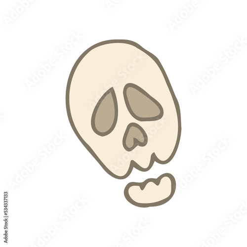 Halloween 2022 - October 31. A traditional holiday, the eve of All Saints Day, All Hallows Eve. Trick or treat. Vector illustration in hand-drawn doodle style. A human skull with bones.