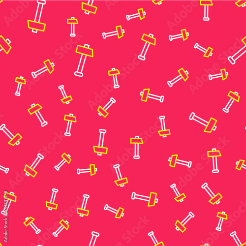 Line Hammer icon isolated seamless pattern on red background. Tool for repair. Vector