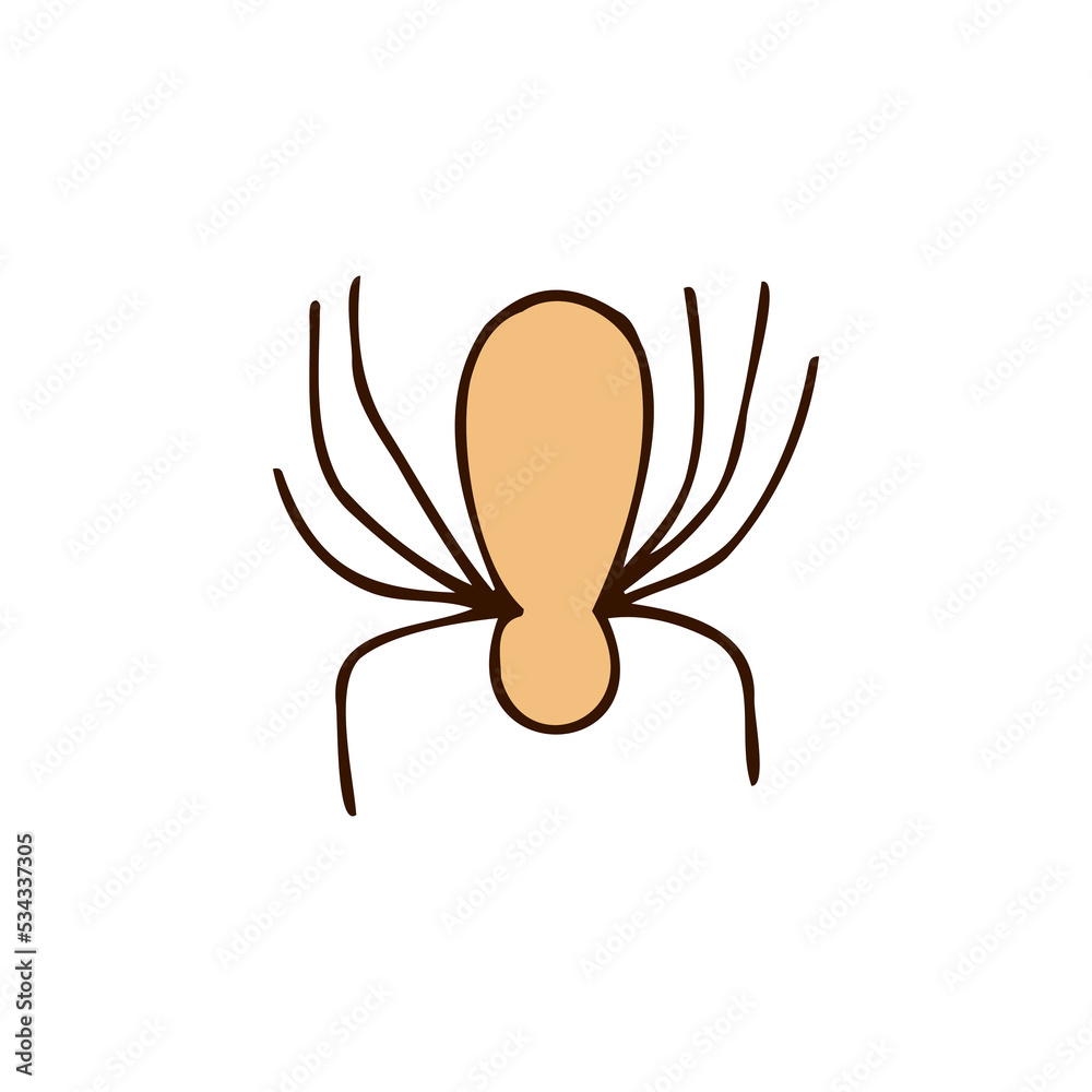 Halloween 2022 - October 31. A traditional holiday, the eve of All Saints Day, All Hallows Eve. Trick or treat. Vector illustration in hand-drawn doodle style. Funny cute spider.