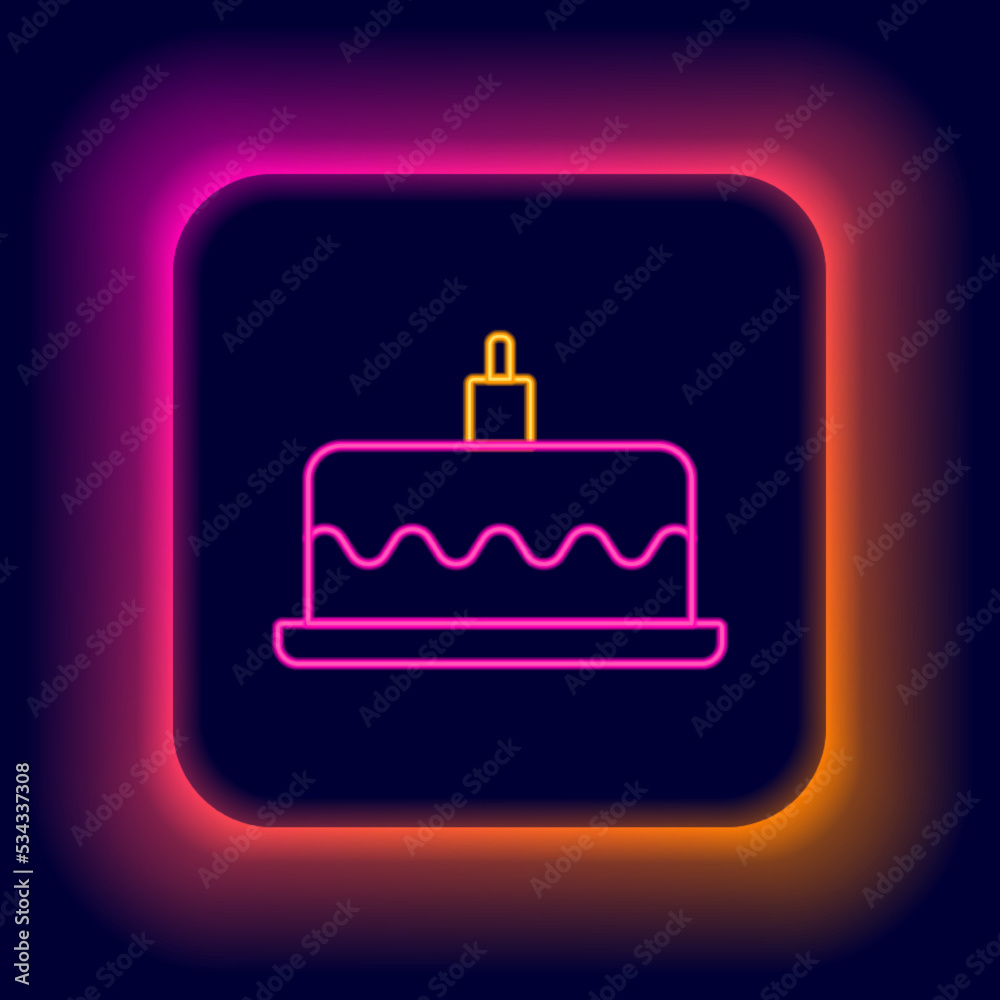 Glowing neon line Cake with burning candles icon isolated on black background. Happy Birthday. Colorful outline concept. Vector Glowing neon line Cake with burning candles icon isolated on black background. Happy Birthday. Colorful outline concept. Vector