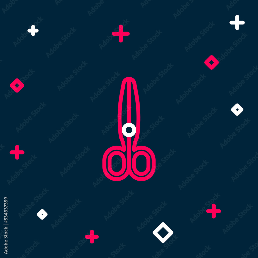 Fototapeta premium Line Scissors icon isolated on blue background. Tailor symbol. Cutting tool sign. Colorful outline concept. Vector