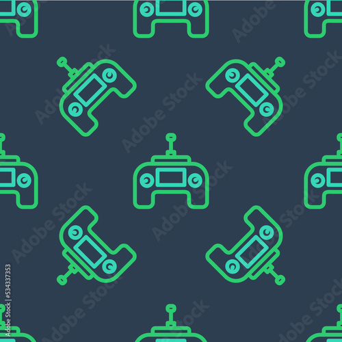 Line Drone radio remote control transmitter icon isolated seamless pattern on blue background. Vector