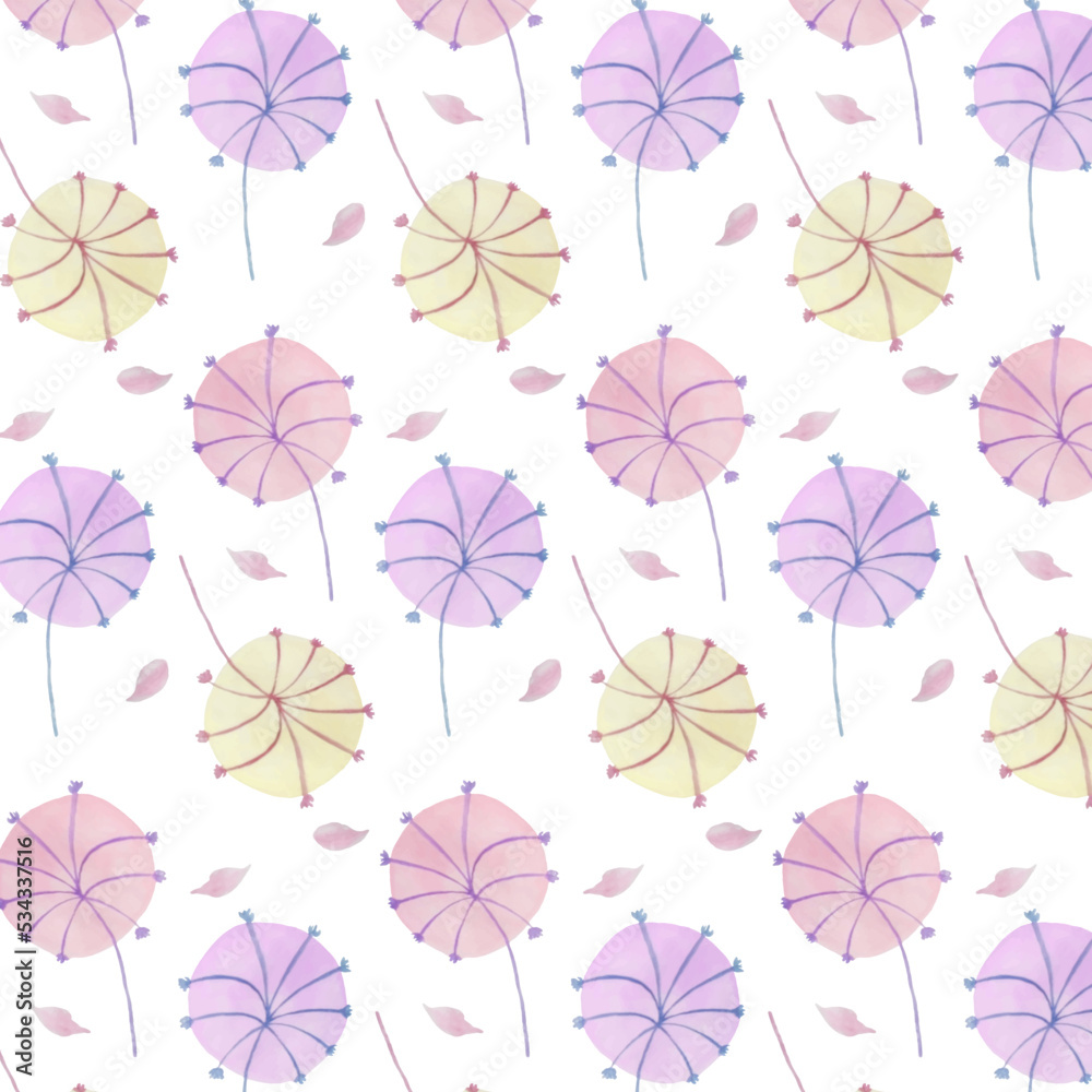 Seamless floral pattern of abstract dandelions. Hand-painted watercolor flowers, flat design. Seamless floral pattern of abstract dandelions. Hand-painted watercolor flowers, flat design.